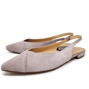 Vince Camuto Jasenia Light Grey Suede Closed Point-Toe Sling-Back Mule Flats